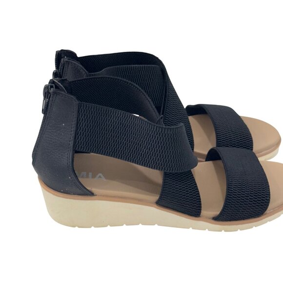 MIA Black Elastic Cross Strappy Wedge Sandals Back Zipper Closure Women Size 9 - Picture 10 of 14